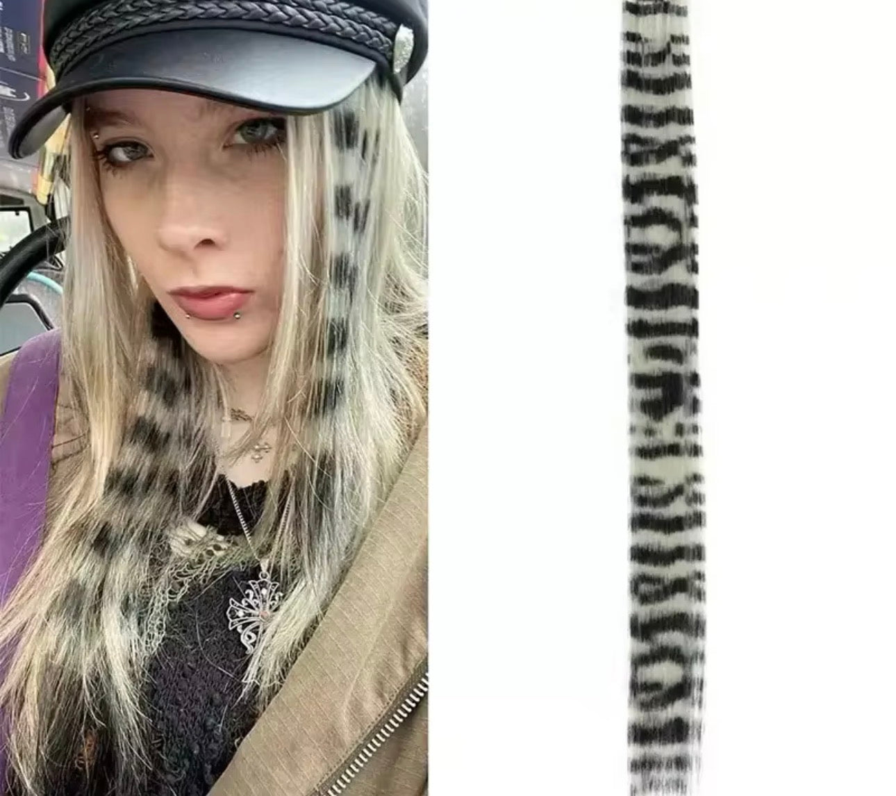 3pcs/set Stripe Printed Hair Colorful Long Straight Hair Pieces Synthetic Clip-in Hair Extensions for Daily Use Party Halloween