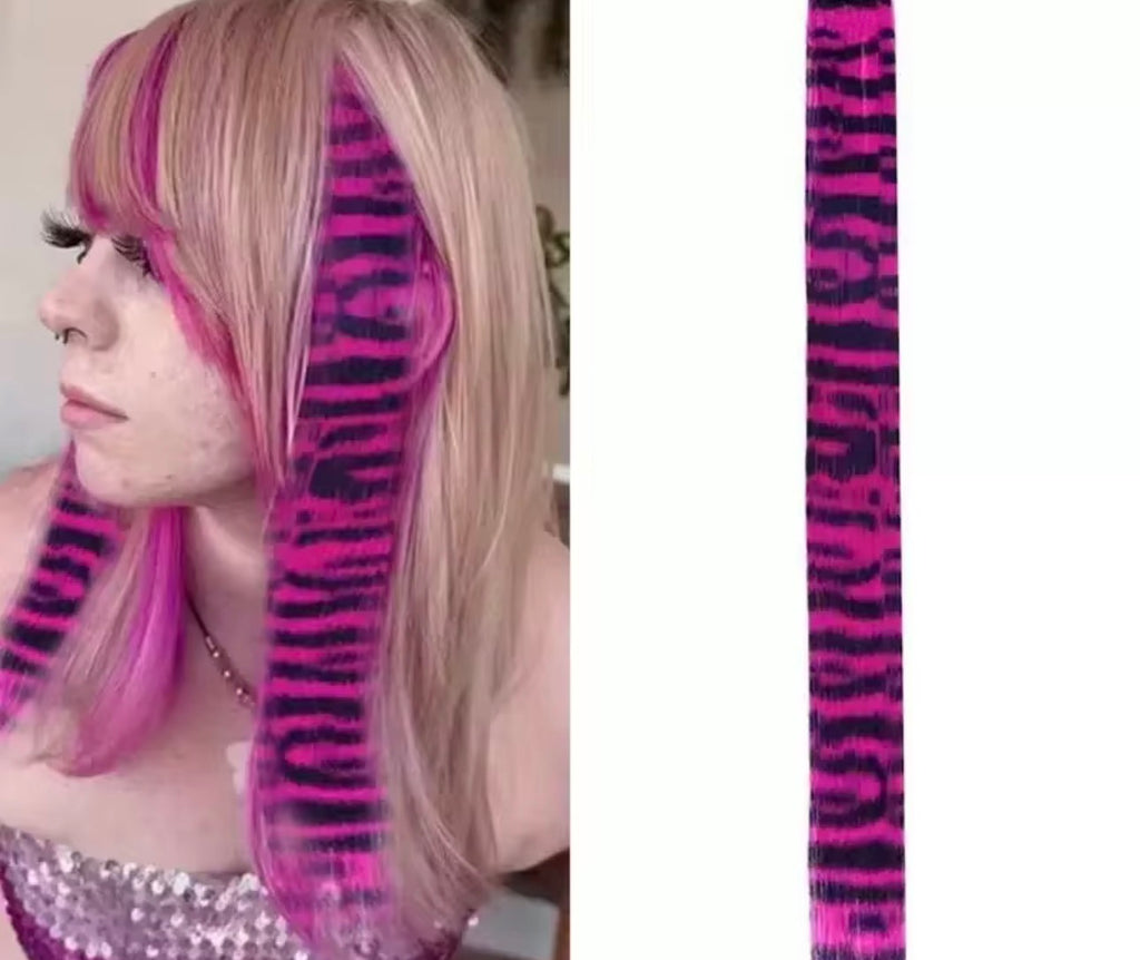 3pcs/set Stripe Printed Hair Colorful Long Straight Hair Pieces Synthetic Clip-in Hair Extensions for Daily Use Party Halloween