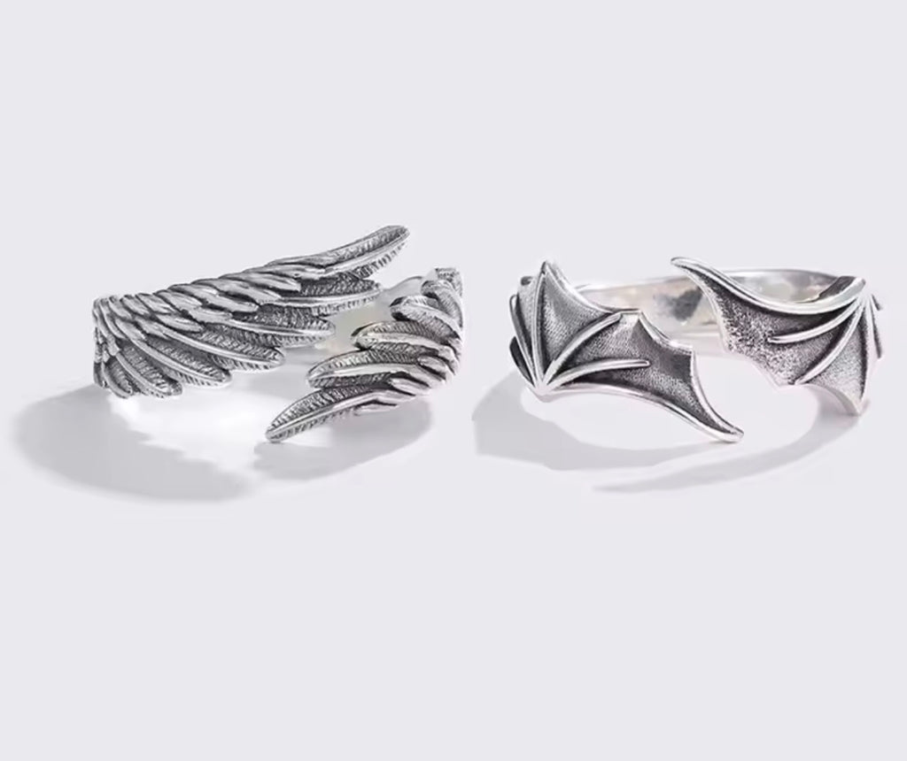Retro Angel Demon Wings Creative Ring For Men Women Punk Gothic Open Ring Handmade Unisex Jewelry Accessories Gift For Lovers
