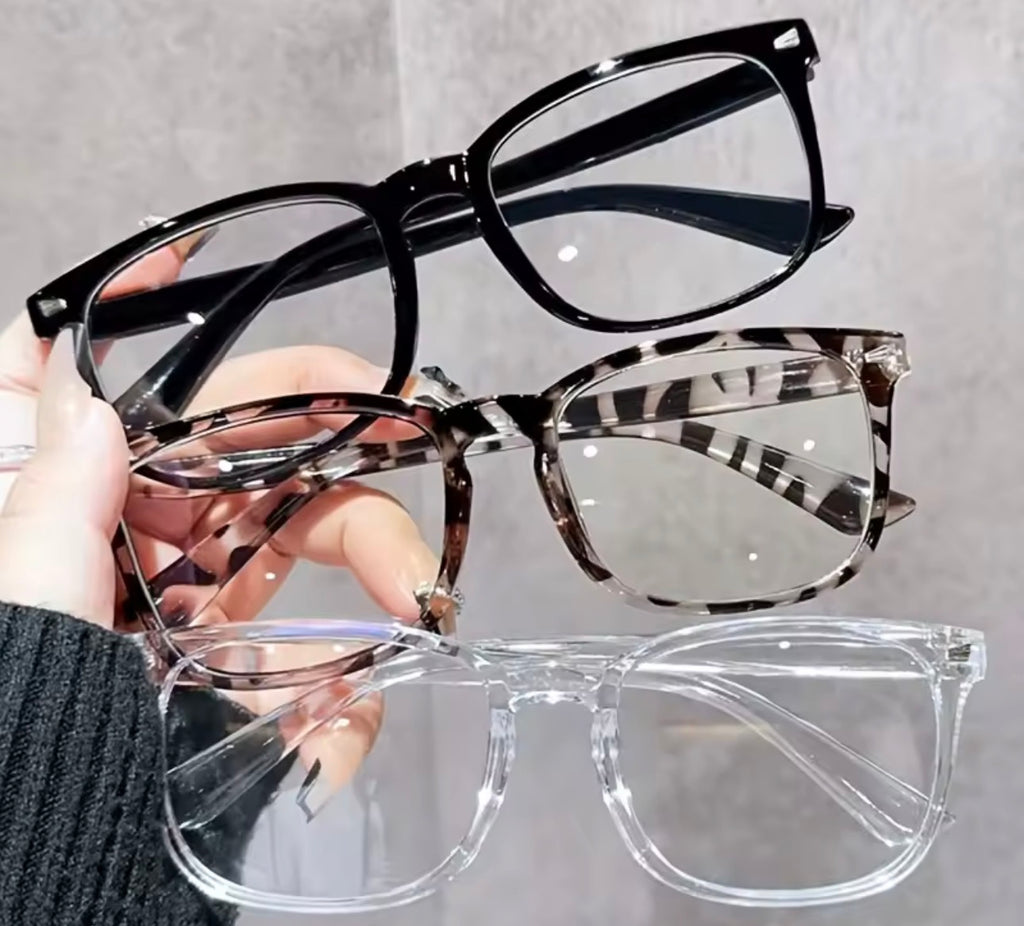 3pcs Lightweight PC Frames Minimalist Square Clear Lens Glasses - Blue Light Blocking, Full Frame, for Everyday & Casual Wear