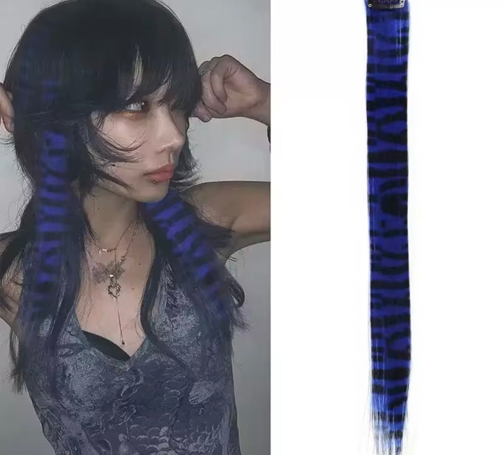 3pcs/set Stripe Printed Hair Colorful Long Straight Hair Pieces Synthetic Clip-in Hair Extensions for Daily Use Party Halloween