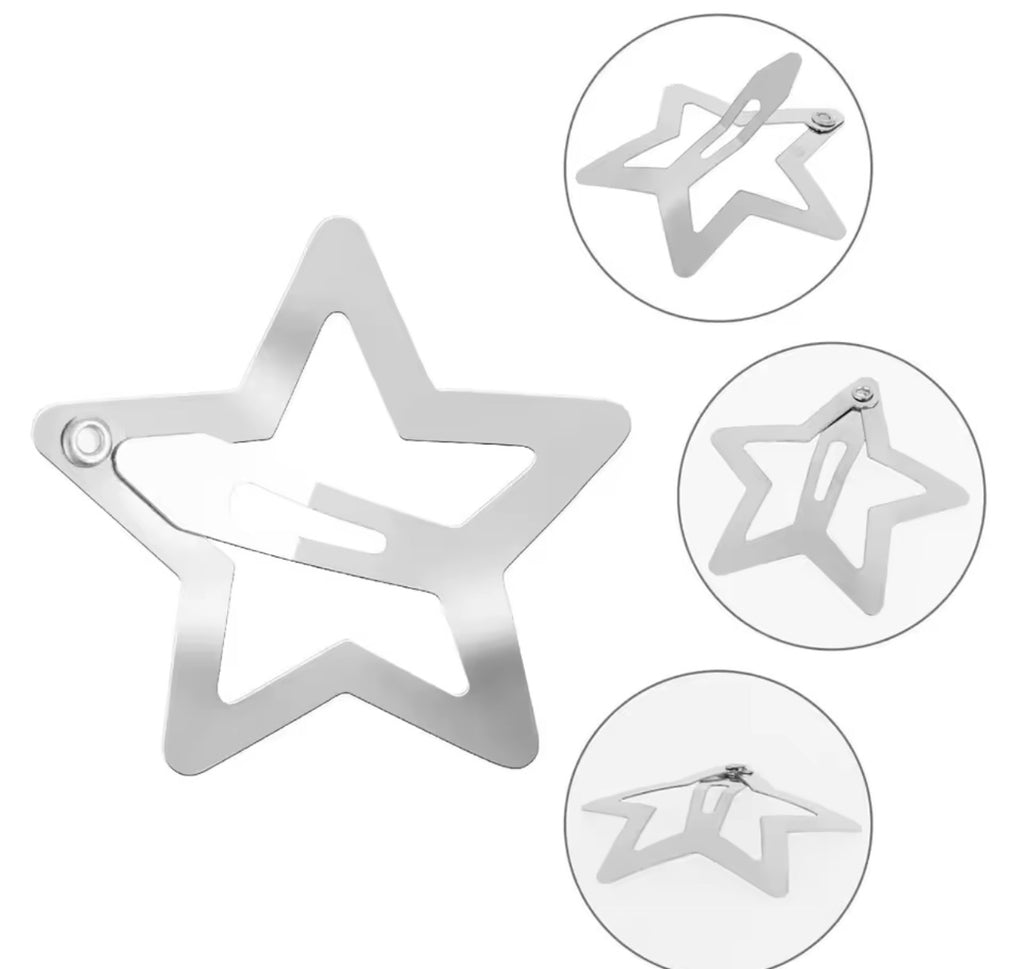 10ps  1.22" Star Hair Clips 2000s Y2K Snap Hair Barrettes Non Slip Hair Accessories Silver Metal Hair Clips For Girls