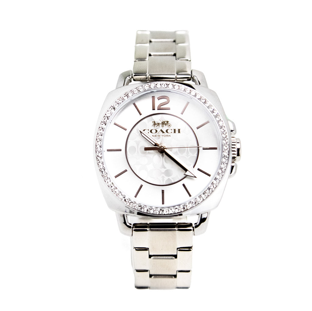 Coach Boyfriend Crystal Bezel Silver Stainless Steel Watch
