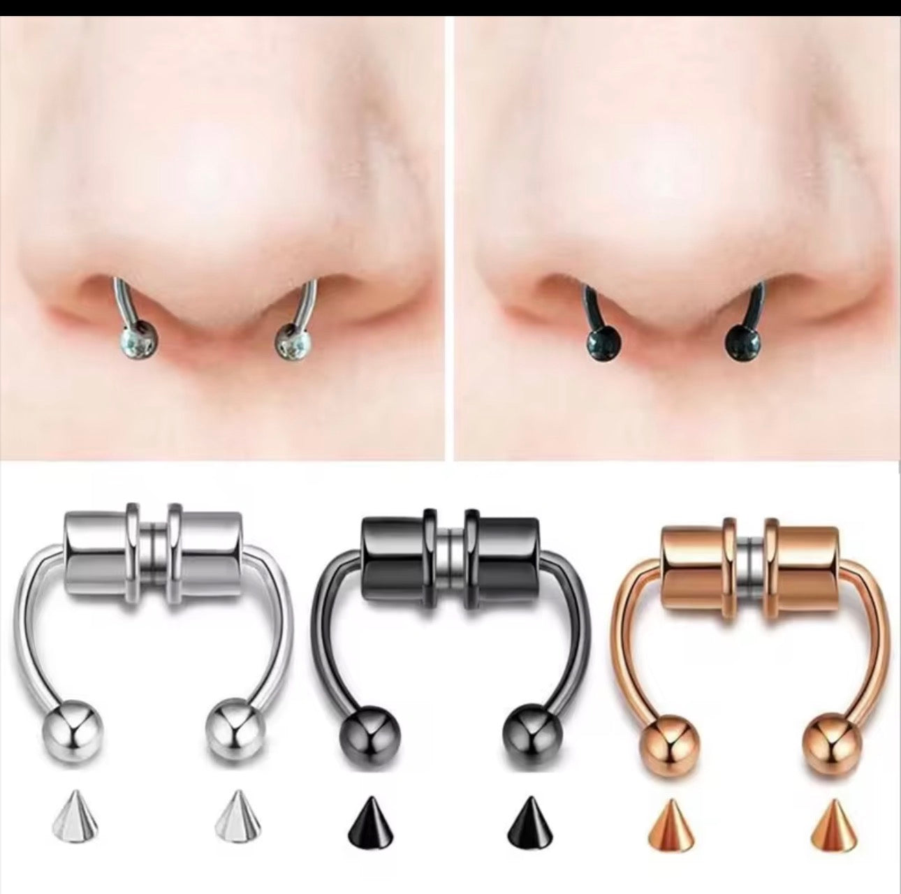 Magnetic Horseshoe Nose Rings, 316L Stainless Steel, Faux Septum Rings, Fake Piercing, Clip on, Hoop Rings, Gift for Women, Girl