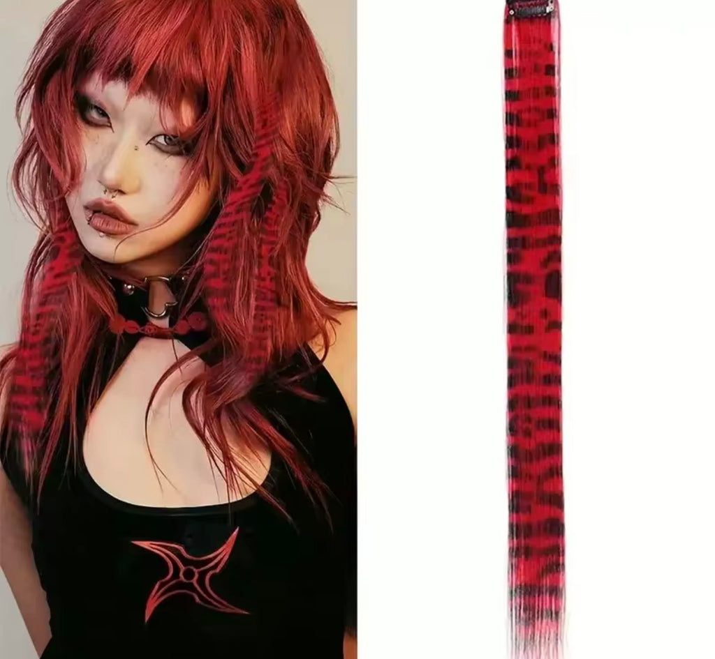 3pcs/set Stripe Printed Hair Colorful Long Straight Hair Pieces Synthetic Clip-in Hair Extensions for Daily Use Party Halloween