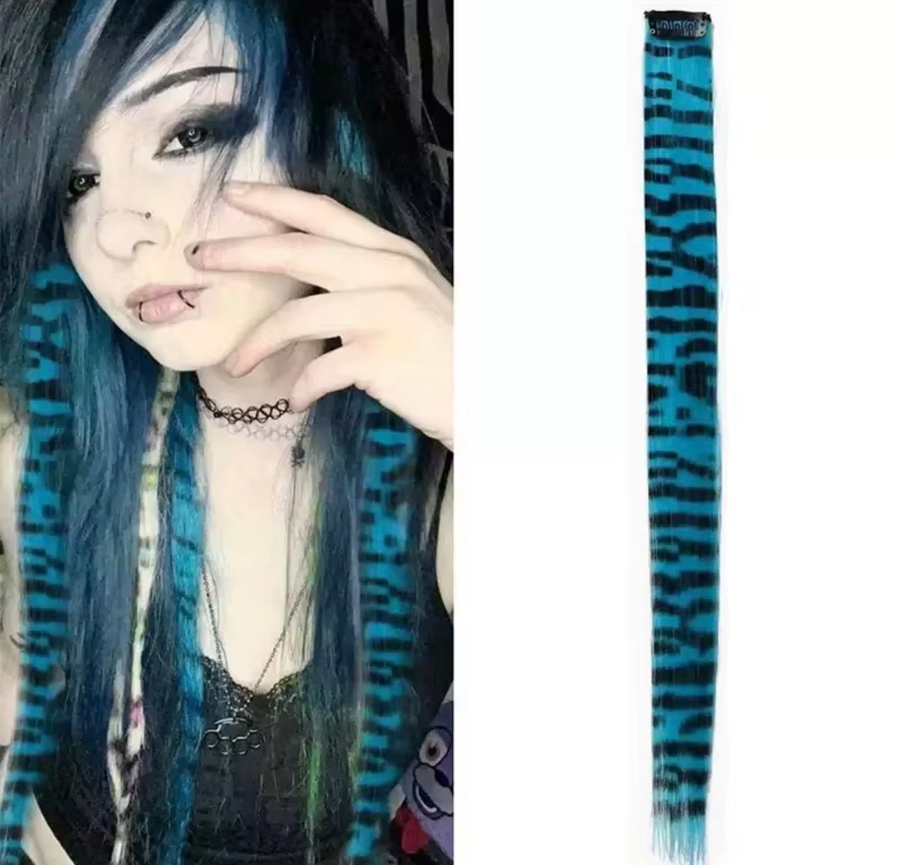 3pcs/set Stripe Printed Hair Colorful Long Straight Hair Pieces Synthetic Clip-in Hair Extensions for Daily Use Party Halloween