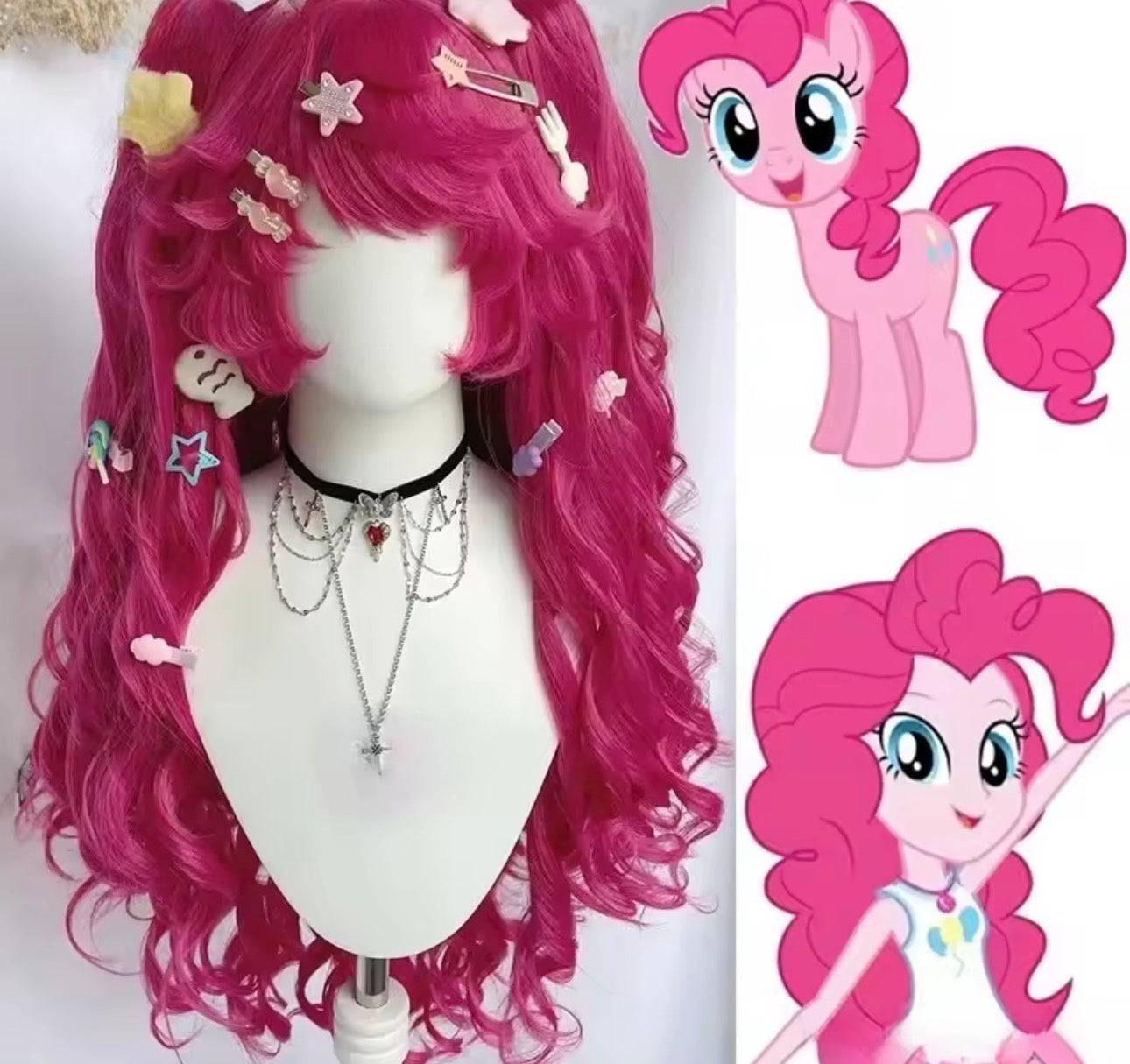 Anime Pinkie Pie Cos PP Pinkamena Diane Pie Cosplay Personification My Cos Cute Lovely Pink  Wig Wavy Curls Party Synthetic Hair