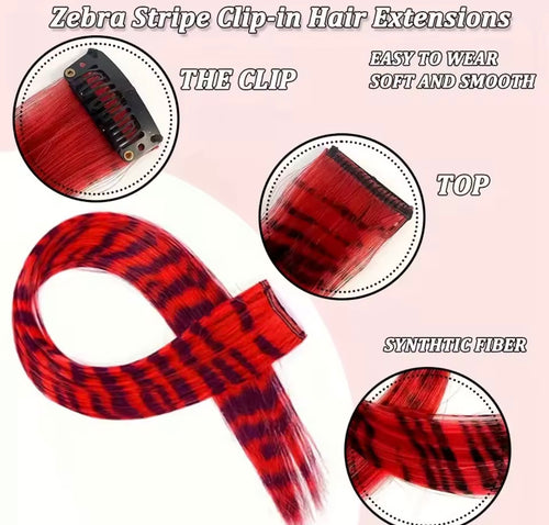 3pcs/set Stripe Printed Hair Colorful Long Straight Hair Pieces Synthetic Clip-in Hair Extensions for Daily Use Party Halloween