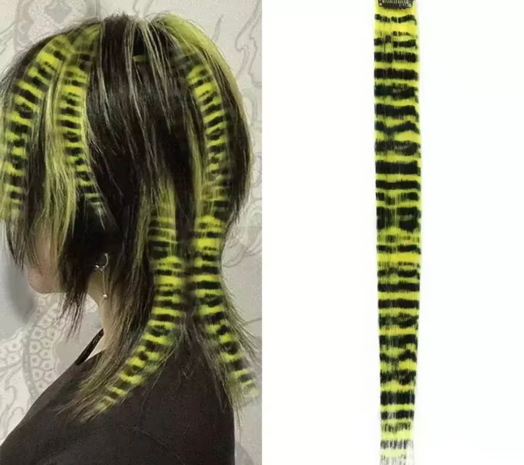 3pcs/set Stripe Printed Hair Colorful Long Straight Hair Pieces Synthetic Clip-in Hair Extensions for Daily Use Party Halloween