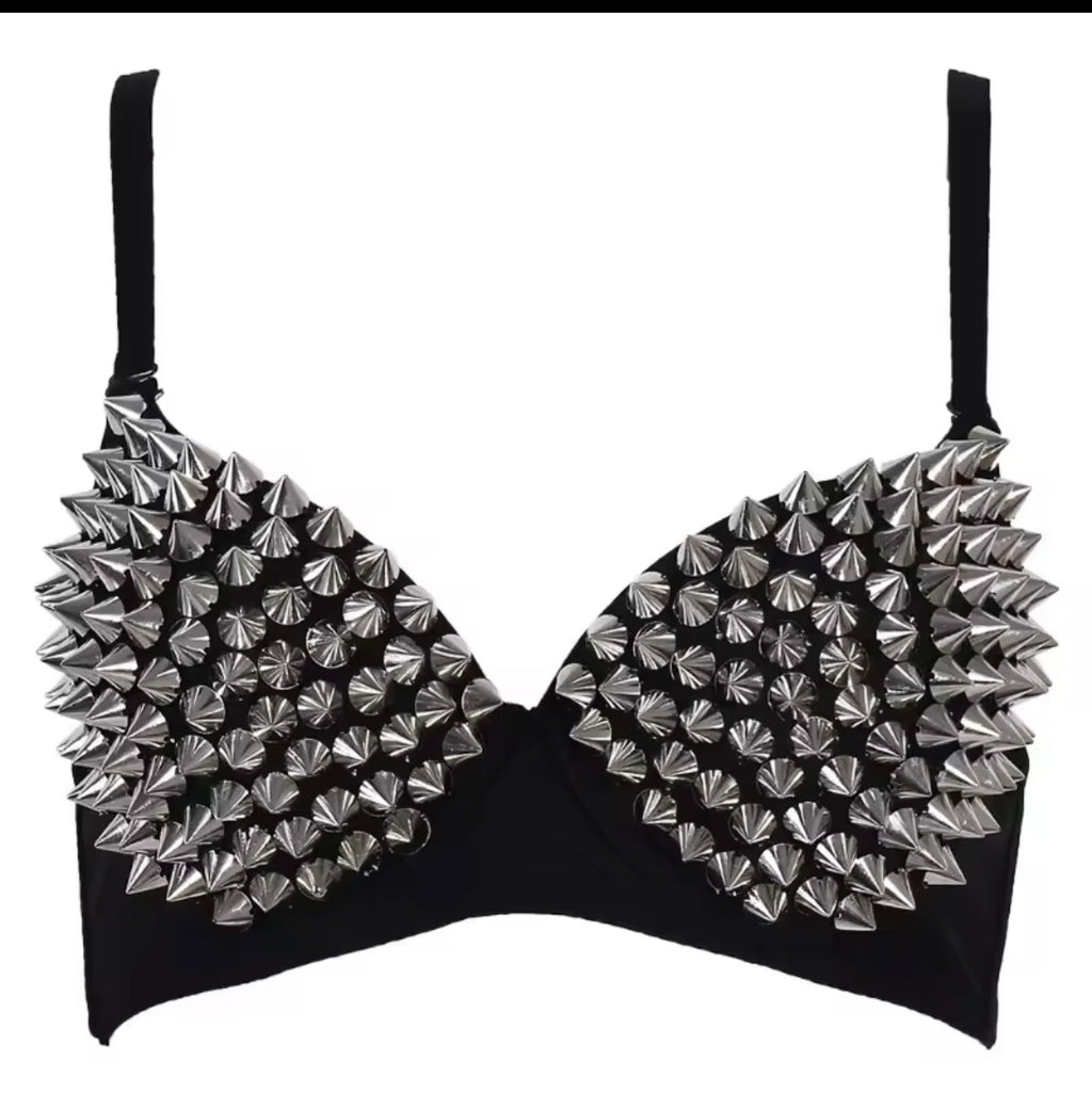 Silver Rivets Punk Rave Bralette Lingerie Gothic Bra Top Sexy Push Up Brassiere Nightclub Party Bar Fashion Hot Bras for Women