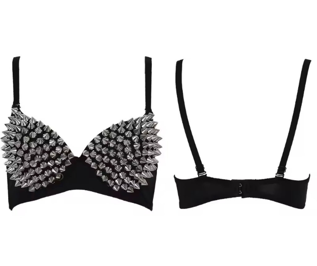 Silver Rivets Punk Rave Bralette Lingerie Gothic Bra Top Sexy Push Up Brassiere Nightclub Party Bar Fashion Hot Bras for Women