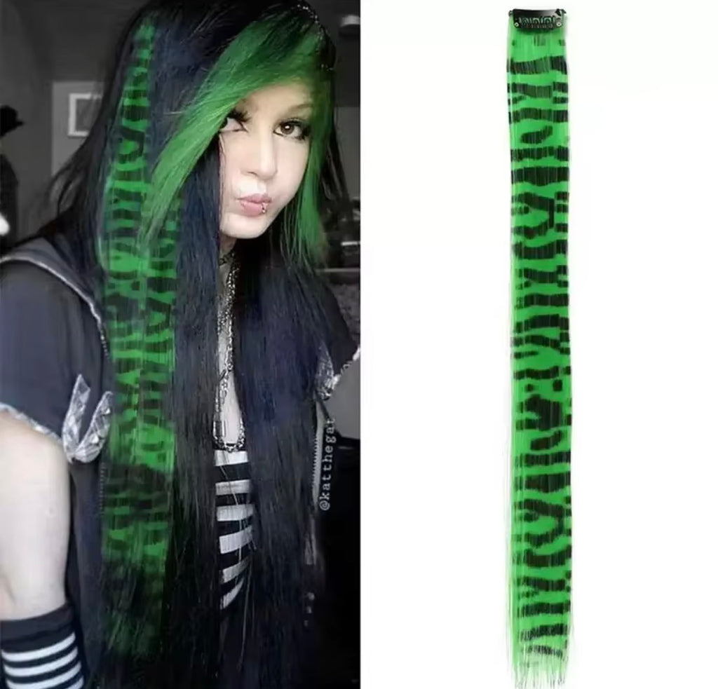 3pcs/set Stripe Printed Hair Colorful Long Straight Hair Pieces Synthetic Clip-in Hair Extensions for Daily Use Party Halloween