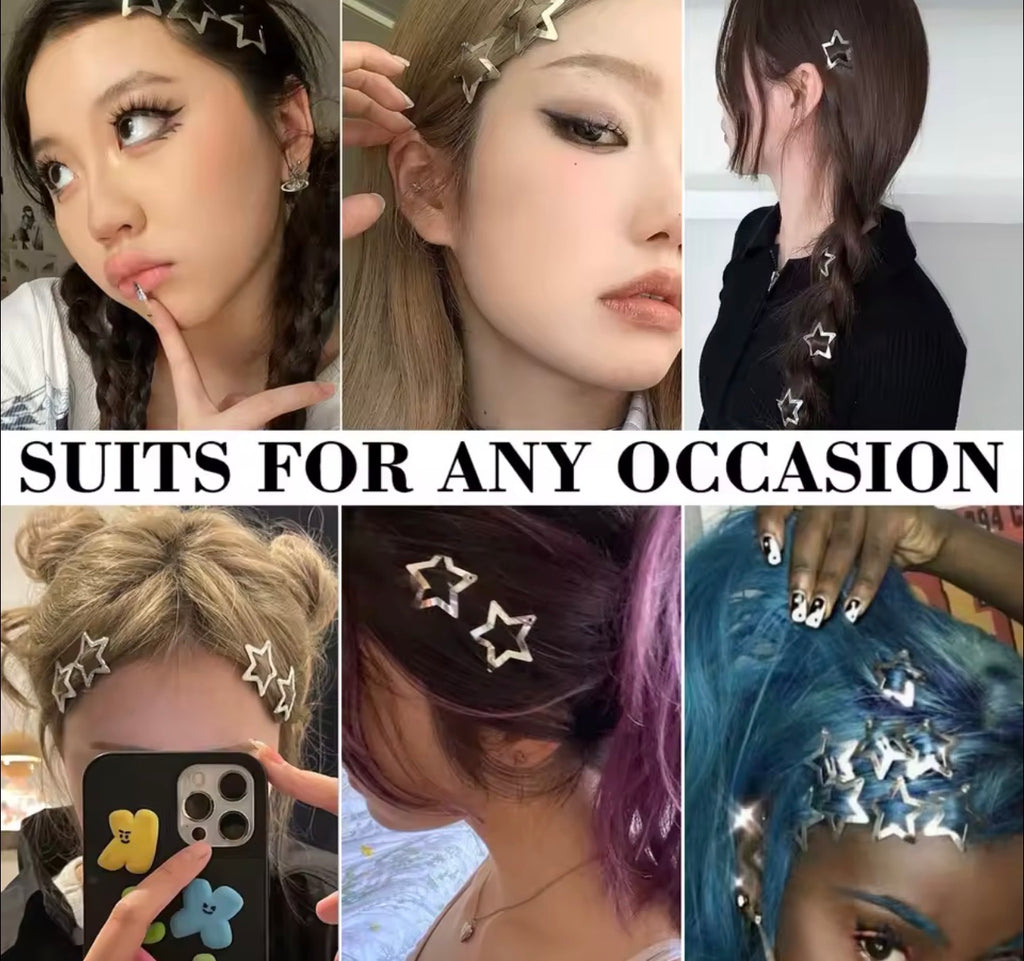 10ps  1.22" Star Hair Clips 2000s Y2K Snap Hair Barrettes Non Slip Hair Accessories Silver Metal Hair Clips For Girls