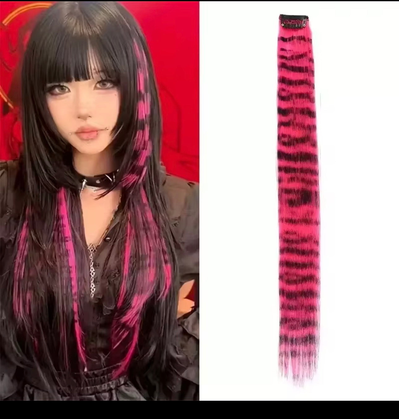 3pcs/set Stripe Printed Hair Colorful Long Straight Hair Pieces Synthetic Clip-in Hair Extensions for Daily Use Party Halloween