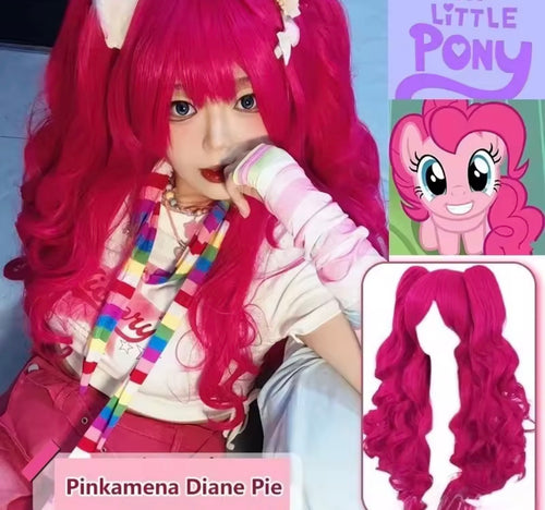 Anime Pinkie Pie Cos PP Pinkamena Diane Pie Cosplay Personification My Cos Cute Lovely Pink  Wig Wavy Curls Party Synthetic Hair