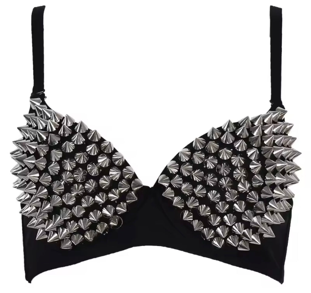 Silver Rivets Punk Rave Bralette Lingerie Gothic Bra Top Sexy Push Up Brassiere Nightclub Party Bar Fashion Hot Bras for Women