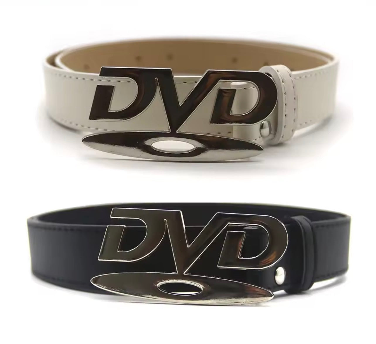 Unisex Nostalgic DVD Buckle Belt Versatile Black White Decorative Waist Straps Belt for Men Women Jeans Matching Gift for Her