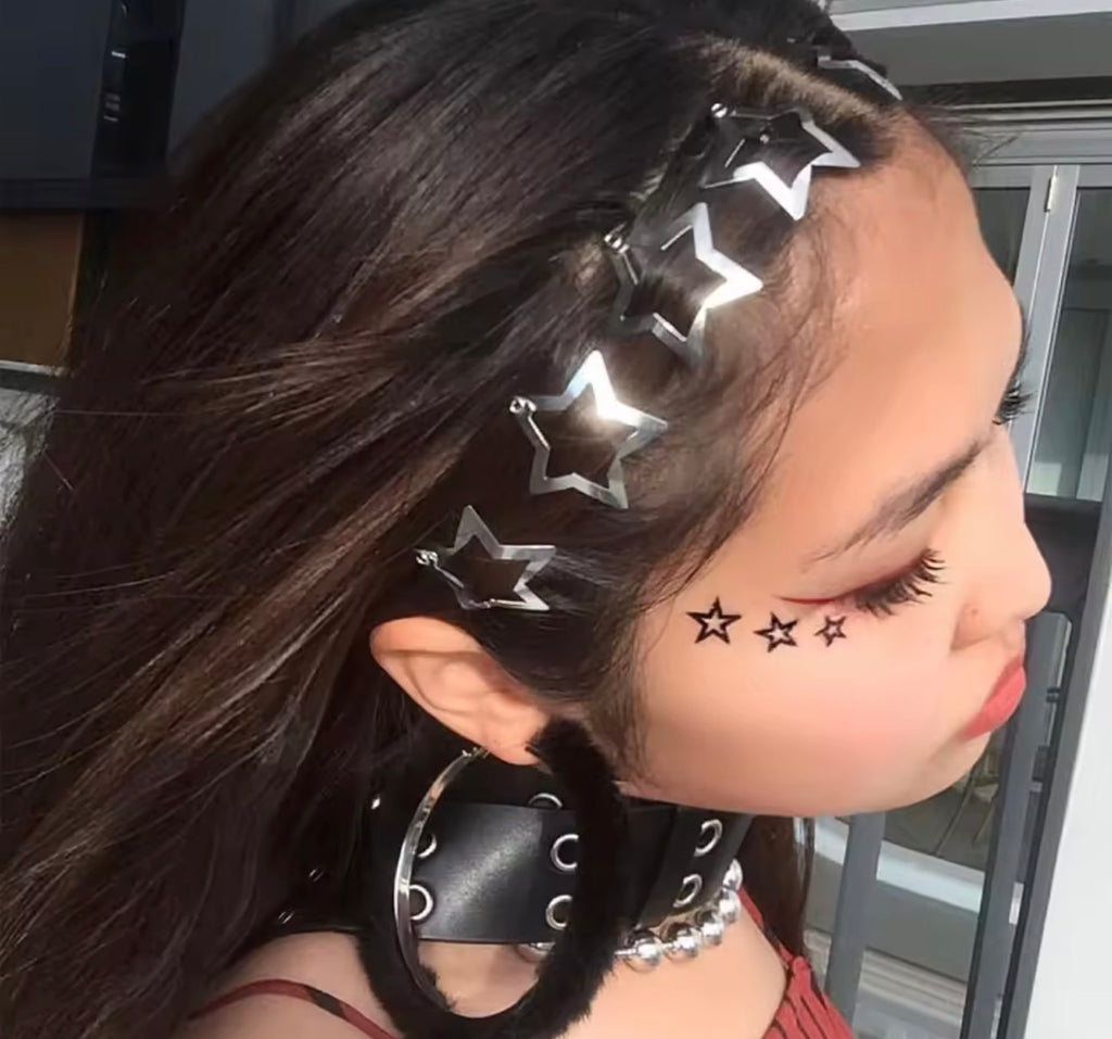 10ps  1.22" Star Hair Clips 2000s Y2K Snap Hair Barrettes Non Slip Hair Accessories Silver Metal Hair Clips For Girls