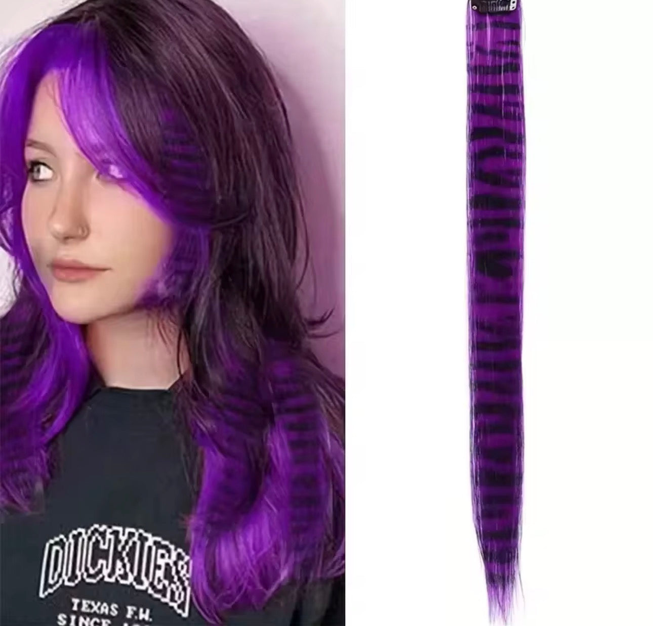 3pcs/set Stripe Printed Hair Colorful Long Straight Hair Pieces Synthetic Clip-in Hair Extensions for Daily Use Party Halloween