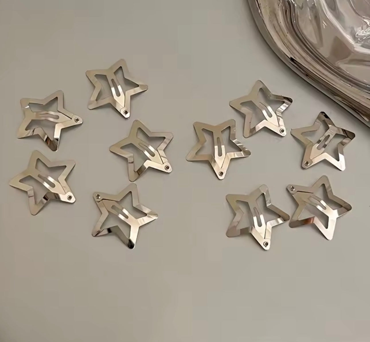 10ps  1.22" Star Hair Clips 2000s Y2K Snap Hair Barrettes Non Slip Hair Accessories Silver Metal Hair Clips For Girls