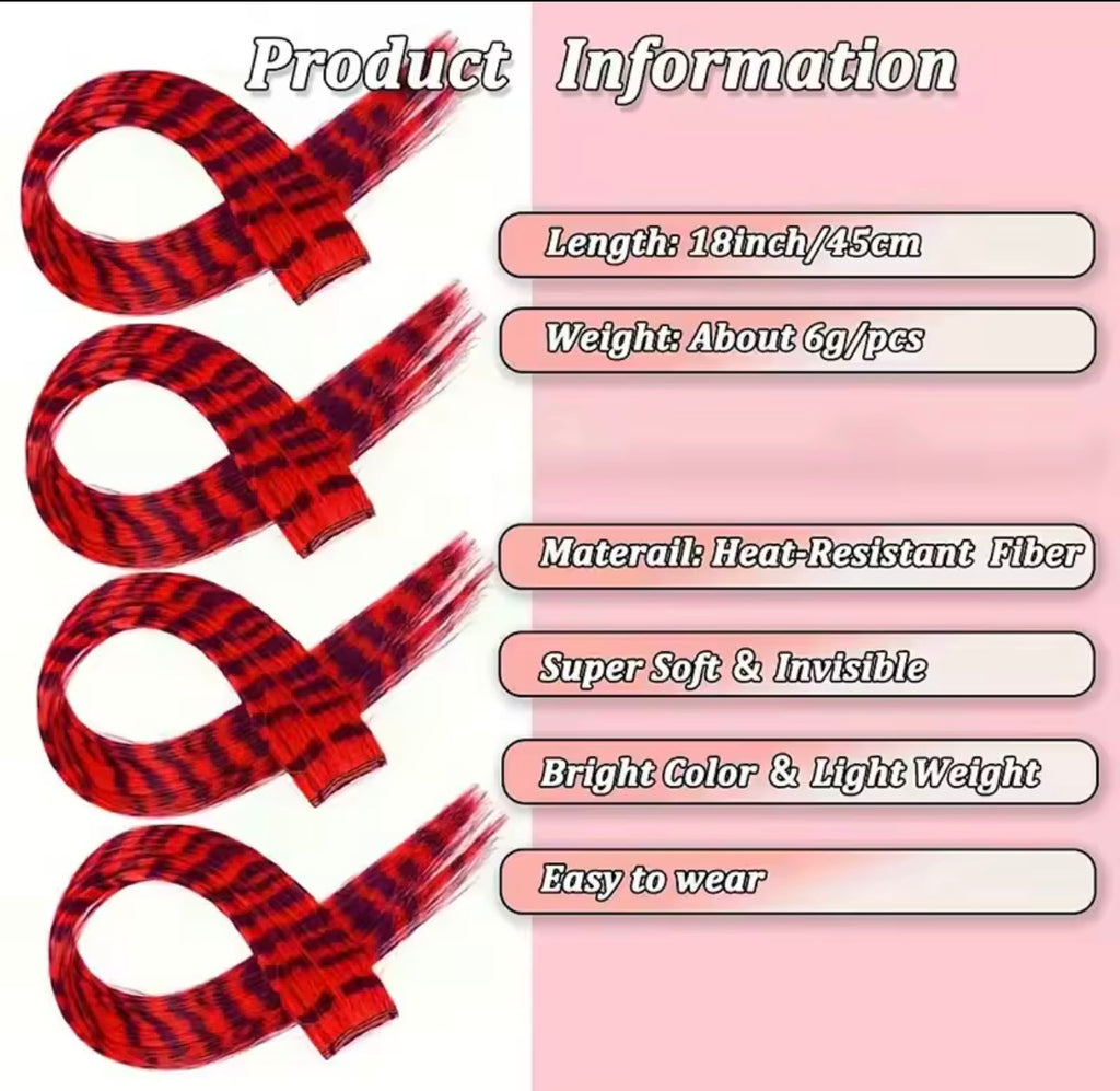 3pcs/set Stripe Printed Hair Colorful Long Straight Hair Pieces Synthetic Clip-in Hair Extensions for Daily Use Party Halloween