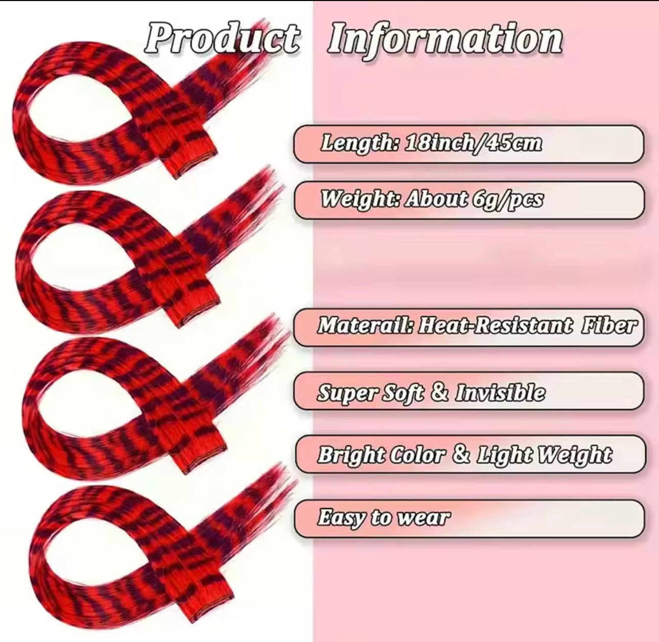 3pcs/set Stripe Printed Hair Colorful Long Straight Hair Pieces Synthetic Clip-in Hair Extensions for Daily Use Party Halloween