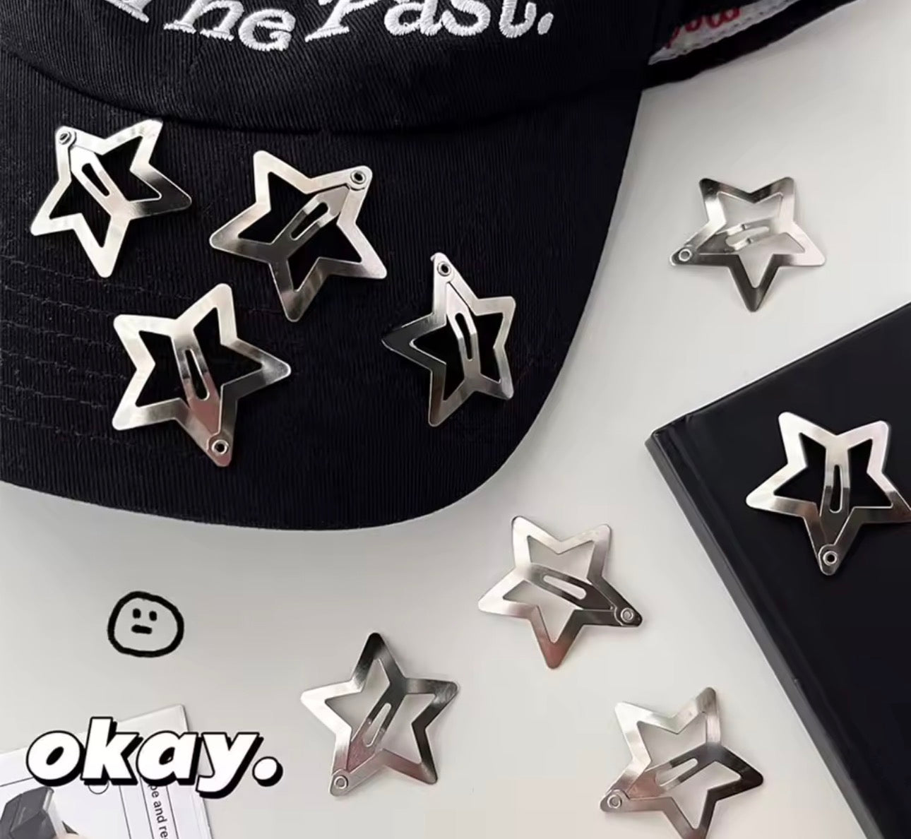 10ps  1.22" Star Hair Clips 2000s Y2K Snap Hair Barrettes Non Slip Hair Accessories Silver Metal Hair Clips For Girls